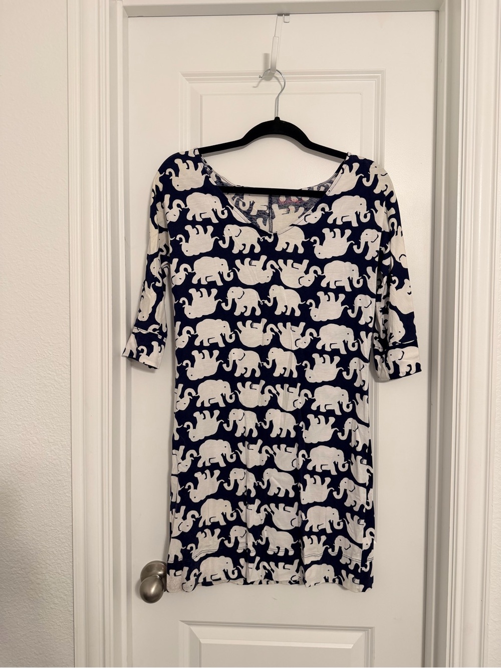 Lilly Pulitzer Navy and White Elephant Print Long Sleeve Tunic